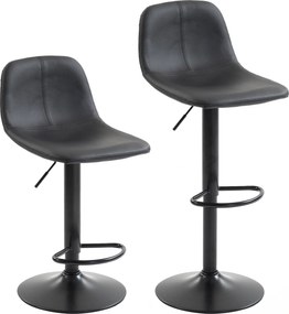 HOMCOM Conjunto de 2 banquetas de bar, banquetas ajustáveis com encosto e apoio para os pés, giratórias 360°, pés em aço, preto | Aosom Portugal