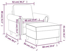 Poltrona com apoio de pés 60 cm veludo cinzento-escuro