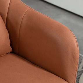 Poltrona de sala com almofadas lombares, altura ajustável, giratória a 360°, com base em metal castanho