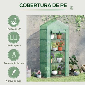 Estufa de Jardim com 4 Prateleiras e Cobertura de PE Estufa de Aço par