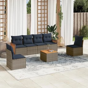 vidaXL 7 pcs conjunto sofás p/ jardim c/ almofadões vime PE cinzento
