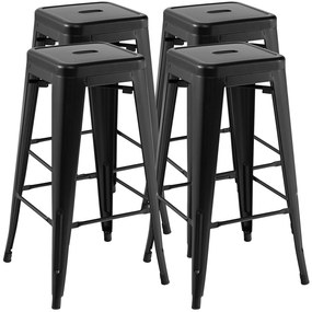 Conjunto de 4 cadeiras empilháveis ​​de bar estilo Tolix de 24 polegadas, altura de balcão, pretas