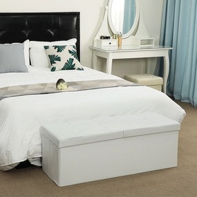 Banco arrumação ou entrada 110 x 38 x 38 cm em imitação de pele, tampa com dobradiças branco