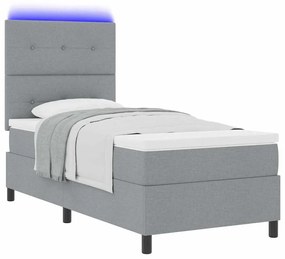 Cama com Estrado e Colchão com Luz LED em Cinza Claro 80 x 200 cm em T