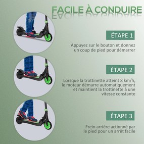 Trotinete elétrico para crianças a partir dos 6 anos, dobrável, velocidade de 8 km/h, 71 x 36,5 x 75-80 cm, alumínio, aço, verde
