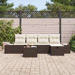 Conjunto de Sofá de Jardim de 6 peças com Almofadas Castanhas Rattan P