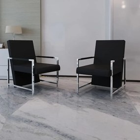 vidaXL Poltronas com estrutura cromada 2 pcs couro artificial preto