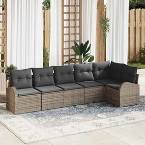 vidaXL Conjunto de Sofá de Jardim de 6 Peças com Almofadas Cinza Rattan Poliéster