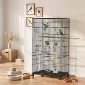 Gaiola para Aves, 77 x 46,5 x 141 cm, com Rodas, Preto
