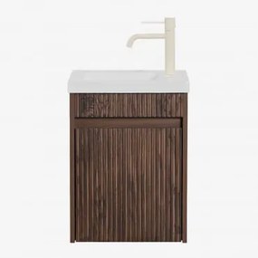 Conjunto De Móvel De Casa De Banho Suspenso Em Madeira Com Lavatório Integrado Narek Madeira Escura & Sem Espelho & Tapioca - Sklum