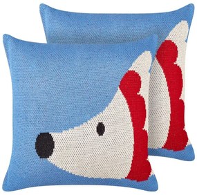 Conjunto 2 almofadas decorativas em algodão azul com padrão de ouriço 45 x 45 cm PASHOT Beliani