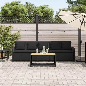 Sofá de jardim 5 lugares com almofadões vime PE preto