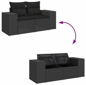 11 pcs conjunto sofás de jardim c/ almofadões vime PE preto