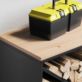Suporte para lenha com tampo de madeira 100,5x35,5x40 cm preto