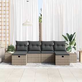 Conjunto de Sofá de Jardim de 6 peças com Almofadas Cinza Rattan PE