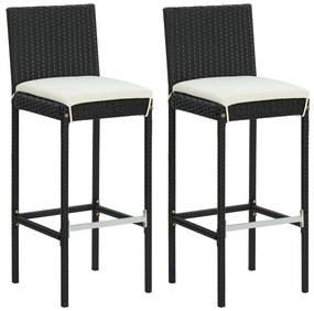 3 pcs conjunto bar de jardim com almofadões vime PE preto