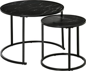 HOMCOM Conjunto de 2 Mesas Auxiliares Redondas Empilháveis Mesa de Centro Modernas com Bancada Ø60x46cm e Ø40x40cm Preto | Aosom Portugal