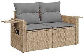 9 pcs conjunto sofás jardim com almofadões vime PE/acácia bege