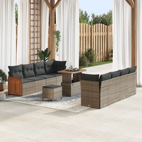 Conjunto de Sofás de Jardim vidaXL de 11 Peças com Almofadas Cinza Rattan Acácia