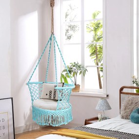 Cadeira Baloiço Jardim com Cordas  de Algodão de Assento Perfeito para Pátio Casa Jardim Azul