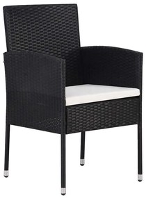 Conjunto de Jantar de Jardim de 3 Peças com Almofadas - Preto Polyratt