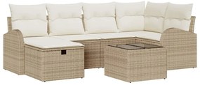 Conjunto de Sofá de Jardim 7 Peças com Almofadas Bege Poliratan