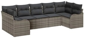 Conjunto de 7 Peças Sofá Jardim com Almofadas Vime Cinza