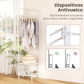 Guarda Roupa de canto 2 em 1  para roupa com gancho superior e 2 prateleiras Economia de espaço 42,5 x 42,5 x 193,5 cm Branco