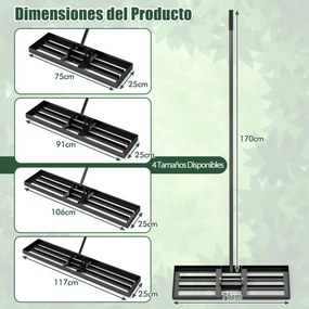 Ancinho nivelador de relva 75 x 25 cm com cabo ergonómico para solo de jardim, pátio, quinta - Preto