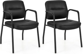 Conjunto de 2 cadeiras de receção estofadas em couro sintético misto com apoios de braços integrados para escritório, conferência e clínica Preto