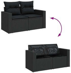 6 pcs conjunto sofás jardim c/ almofadões vime PE/acácia preto