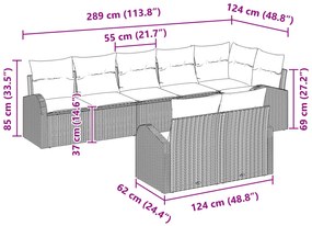 Conjunto de Sofá de Jardim de 8 Peças com Almofadas Cinza Polipropilen