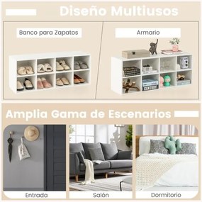 Banco sapateira com 8 cubos Armário de arrumação Estante de entrada Sala de estar Quarto Estante Carga 230 kg Branco