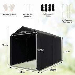 Cobertura exterior para bicicletas, ferramentas com porta de enrolar com fecho de correr 160 x 218 x 164 cm Cinzento