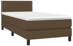 Cama box spring c/ colchão/LED 90x190 cm tecido castanho-escuro