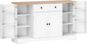 HOMCOM Aparador de Cozinha com Gaveta Prateleiras nas Portas Prateleiras Ajustáveis Bar de Café 138x40x83,5 cm Branco | Aosom Portugal