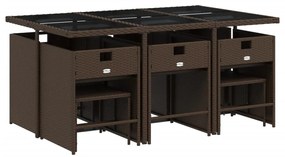 11 pcs conjunto jantar p/ jardim c/ almofadões vime PE castanho