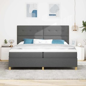 Cama Box com Colchão &amp; LED Cinza Escuro 200x200 cm Tecido