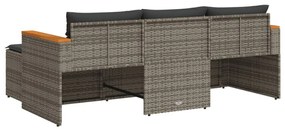 3 pcs conjunto sofás de jardim c/ almofadões vime PE cinzento