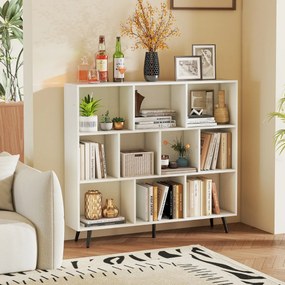 Estante de 3 níveis com 10 cubos, 4 pés de metal e dispositivo anti-capotamento para sala de estar ou escritório 120 x 24 x 107 cm branco