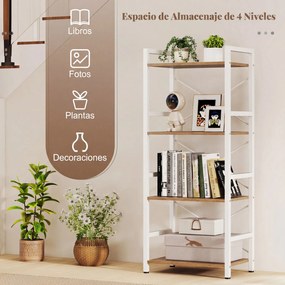 Estante de 4 níveis, Estrutura metálica resistente, design antideslizamento, 41,5 x 27,5 x 100 cm, natural e branco