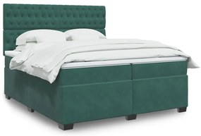 vidaXL Cama com molas/colchão 200x200 cm veludo verde-escuro