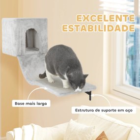 Conjunto de Prateleiras de Escalada para Gatos de 6 Peças com Placa para Arranhar e Poste de Sisal Cinzento