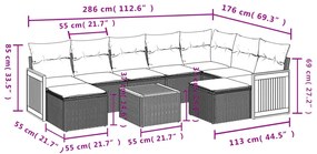 10 pcs conjunto de sofás p/ jardim com almofadões vime PE bege