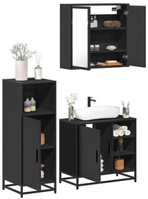 vidaXL 3 pcs conjunto móveis casa de banho derivados de madeira preto