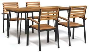 vidaXL Conj. jantar p/ jardim 5 pcs madeira de acácia maciça e metal