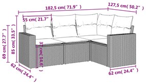 4 pcs conjunto de sofás para jardim c/ almofadões vime PE preto