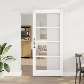 Conjunto de Porta Deslizante vidaXL com Ferragens Brancas 93x202 cm Madeira Sólida de Pinho