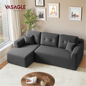 Sofá de canto sem montagem modular 150 x 244 x 73 cm com chaise longue cinza ardósia