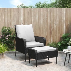 vidaXL Cadeira de jardim com apoio de pés vime PE preto